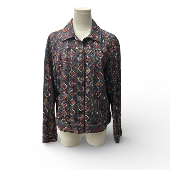 Coldwater Creek Jackets & Blazers - Coldwater Creek‎ Women's size M Geometric Jean Jacket - Red and Black (F36)